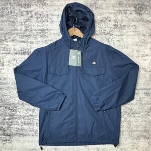 NWT New Balance Wind Jacket Men's Medium Navy Hooded Mesh Lined Water Resistant